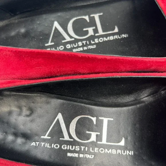 AGL Attilio Giusti Leombruni Red Suede Gold Bar Loafers Flats N542004 40 Italy - Picture 4 of 8
